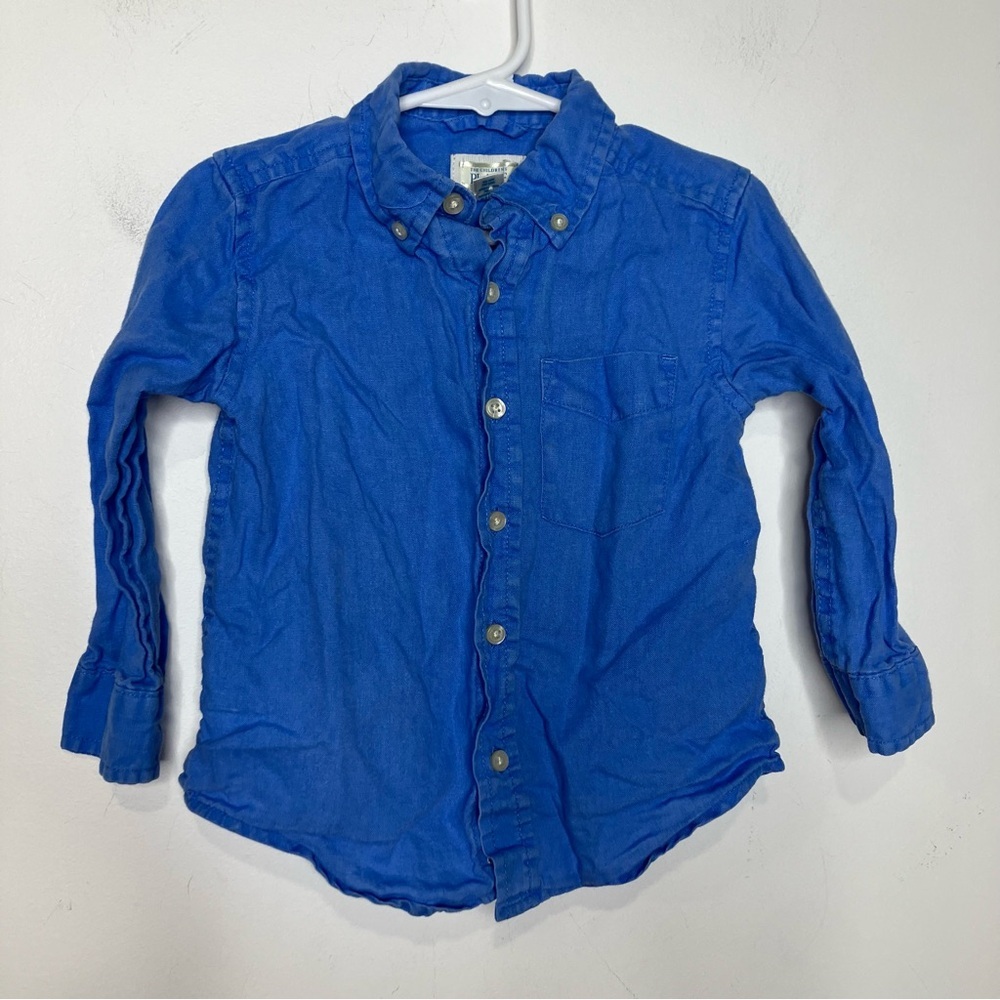 The children’s place 100% linen button‎ down shirt blue size 24 months